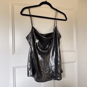 Express Gunmetal Metallic Cowl Neck Cami Blouse